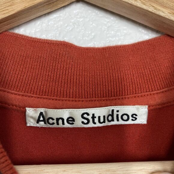 Acne Studios Shirt Mens Large Red NAVID Mock Neck Logo Collar Designer Tee - Picture 11 of 16